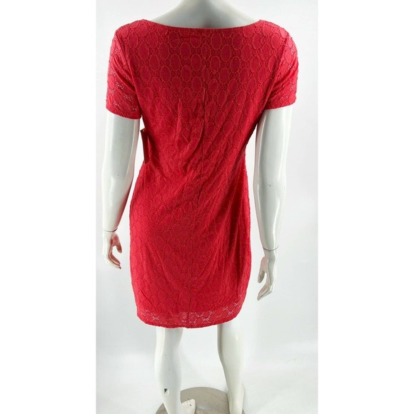 Isaac Mizrahi Lace Dress Size L Coral Pink Lined Short Sleeve Stretch Womens NEW - Picture 4 of 7